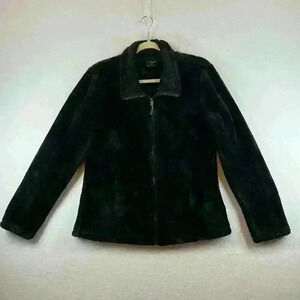 32 Degrees Jacket Black Women’s Medium Plush Faux Fur Zip Up Pockets